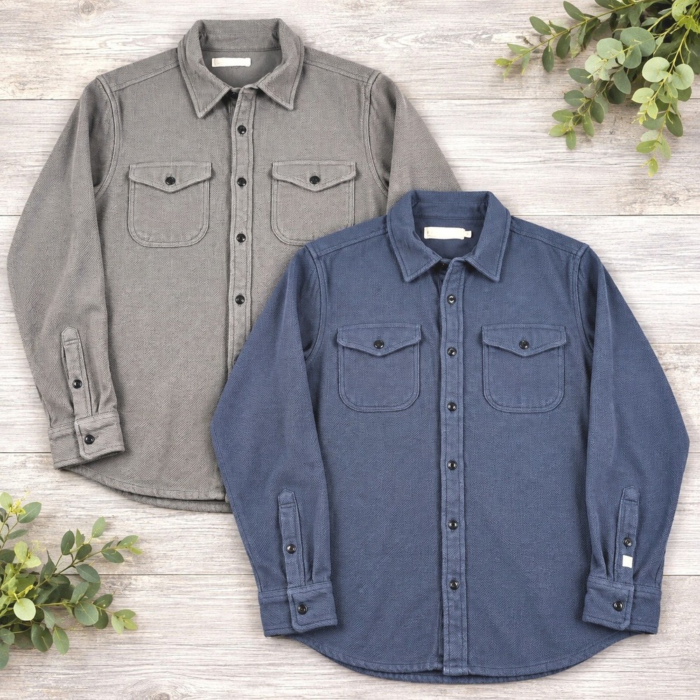 x2 Outerknown Blanket Shirt Mens SZ S Blue Gray Organic Cotton Twill Shacket